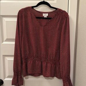 LOFT Burgundy Polka Dot Blouse